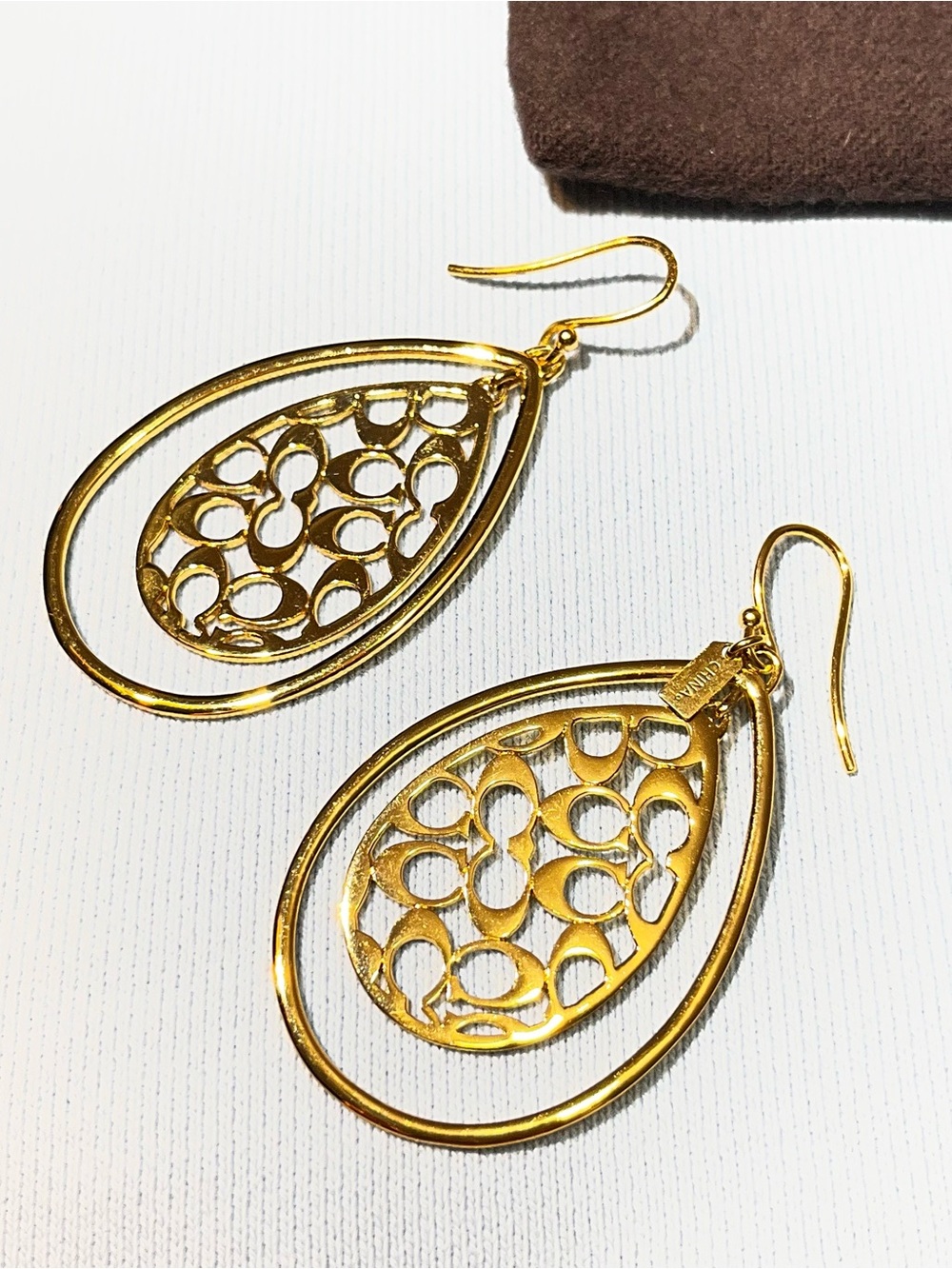 Coach Gold Openwork Teardrop Dangle Earrings - Picture 3 of 5